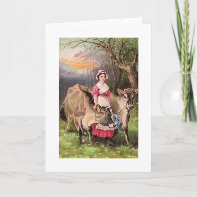 Tarjeta Vintage - Dairy Maid and Cows, (Anverso)