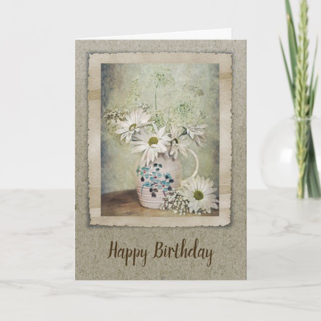 Tarjeta Vintage Daisy Birthday Bouquet (Anverso)