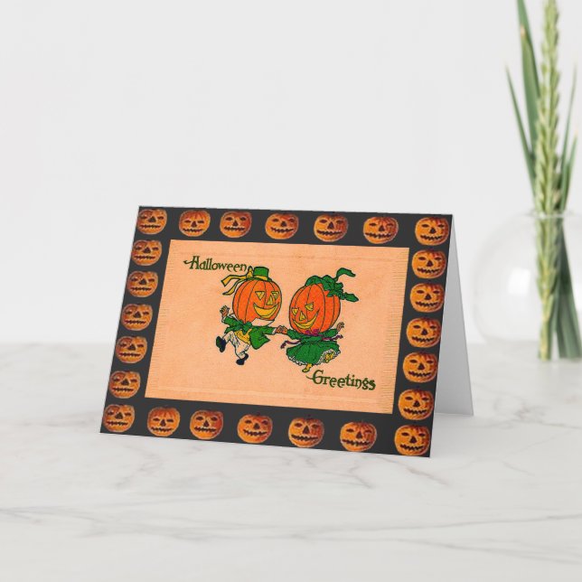 Tarjeta Vintage Dancing Jack o' Lanterns (Anverso)