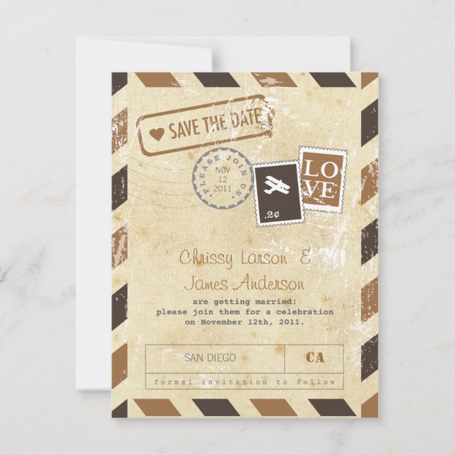 Tarjeta Vintage de Aire Reservar la Fecha (Anverso)