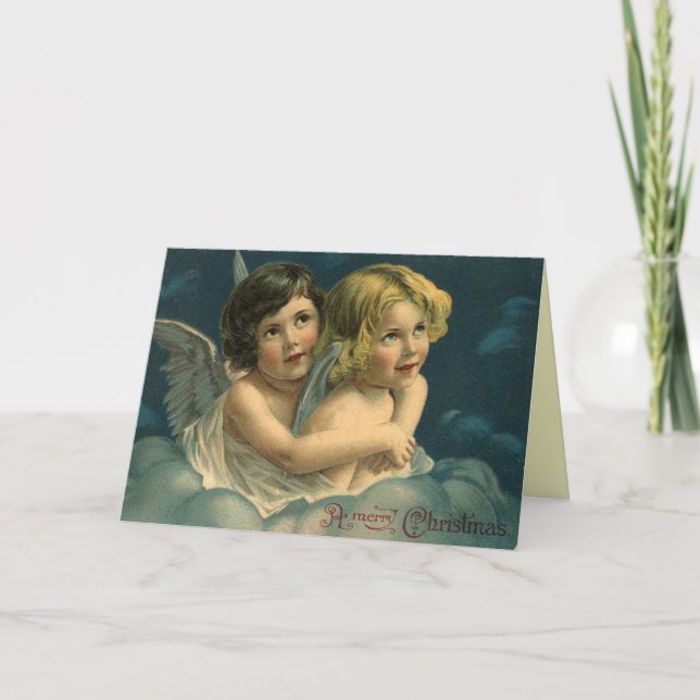 Tarjeta vintage de ángeles de Navidad (Anverso)