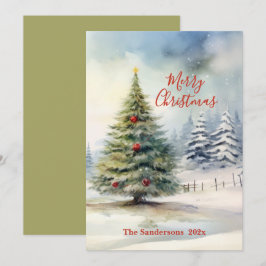Tarjeta Vintage de árbol de Navidad de hoja perenn