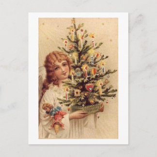 Tarjeta vintage de árbol llevando a un niño