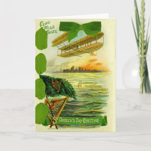 Tarjeta Vintage de Avión del Día de San Patricio (Anverso)