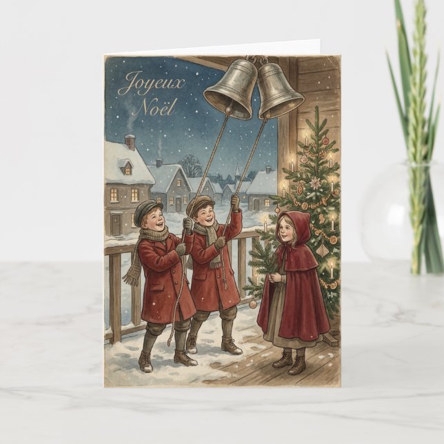 Tarjeta vintage de campaneros de Navidad (Anverso)
