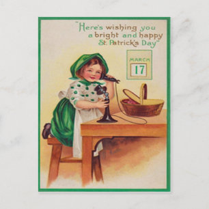 Tarjeta Vintage de Chica Telefónica del Día de San