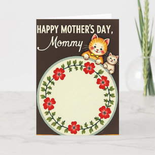 Tarjeta vintage de Día de la Madre con felinos