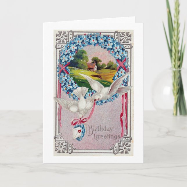 Tarjeta Vintage de Doves de Cumpleaños (Anverso)