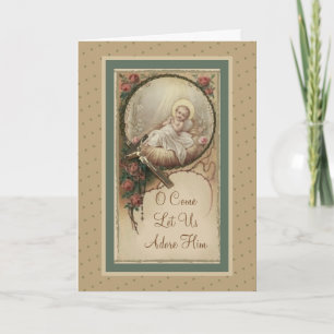 Tarjeta Vintage de los rosas de navidad de Jesús del bebé