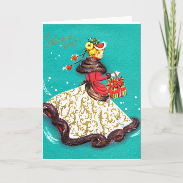 Tarjeta Vintage de Navidad - Chica Gibson (Anverso)