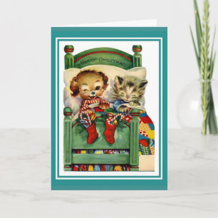 Tarjeta Vintage de Navidad Feliz Navidad Gatito Pe