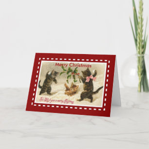 Tarjeta Vintage de Navidad Feliz Navidad Gatos Gat