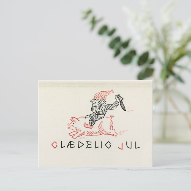 Tarjeta Vintage de Navidad Noruega | Glædelig Jul  (Anverso de pie)