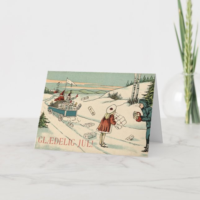 Tarjeta Vintage de Navidad Noruega | Glædelig Jul (Anverso)