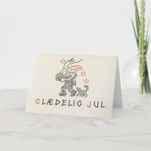 Tarjeta Vintage de Navidad Noruega   Glædelig Jul 