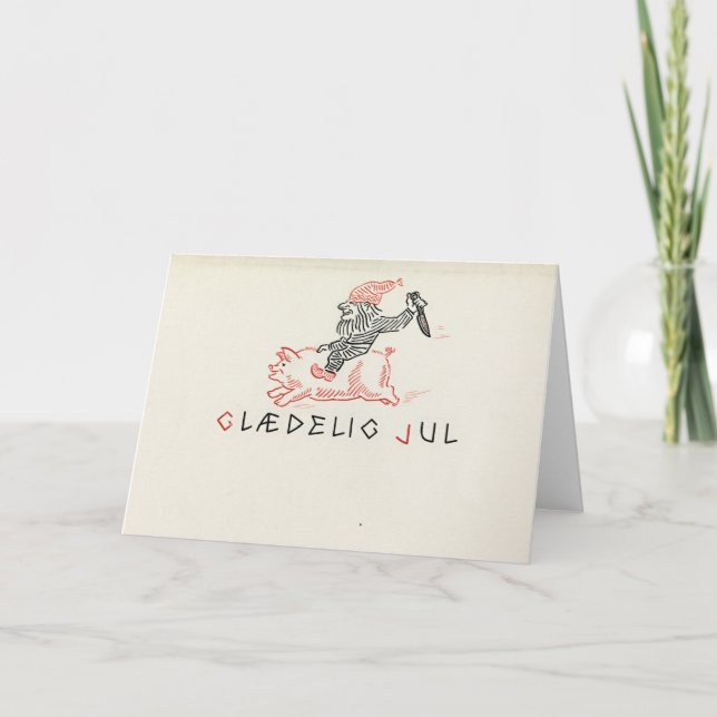 Tarjeta Vintage de Navidad Noruega | Glædelig Jul (Anverso)