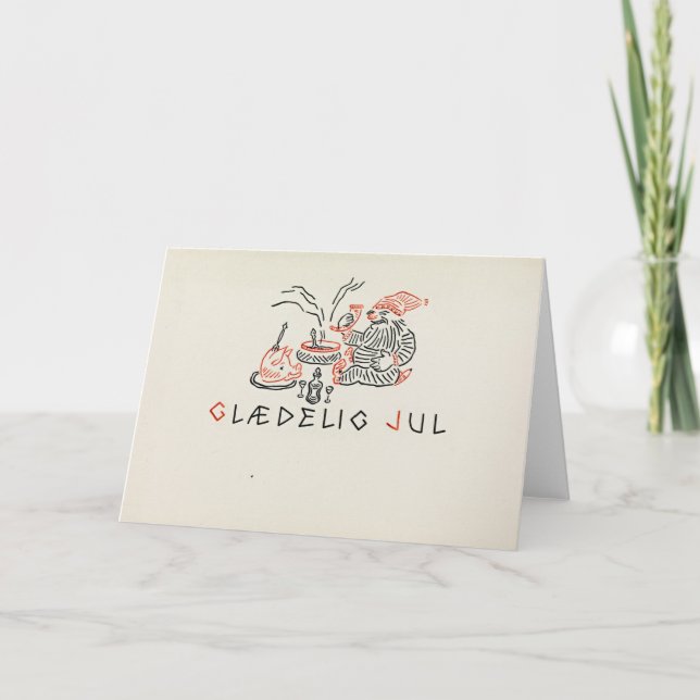Tarjeta Vintage de Navidad Noruega | Glædelig Jul (Anverso)