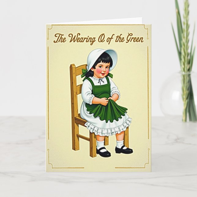 Tarjeta Vintage de Niña con Verde (Anverso)