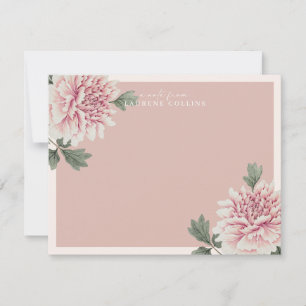 Tarjeta Vintage de Nota Floral Rosa Botánica