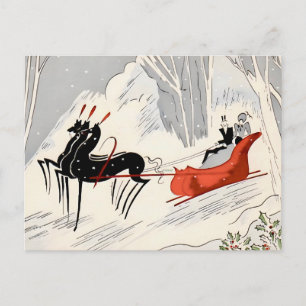Tarjeta vintage de paseo en trineo de Navidad con