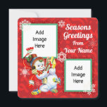 Tarjeta Vintage de Snowman Flat con Añadir fotos p<br><div class="desc">Tarjeta Vintage De Snowman Flat Con Añadir Fotografías Y Nombre Propios</div>