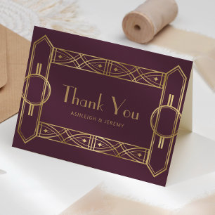 Tarjeta Vintage Deco Frame Burgundy Gold Boda Gracias