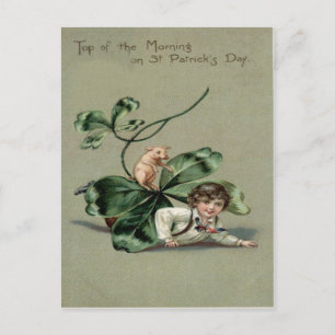 Tarjeta Vintage del Día de San Patricio con Cerdo 