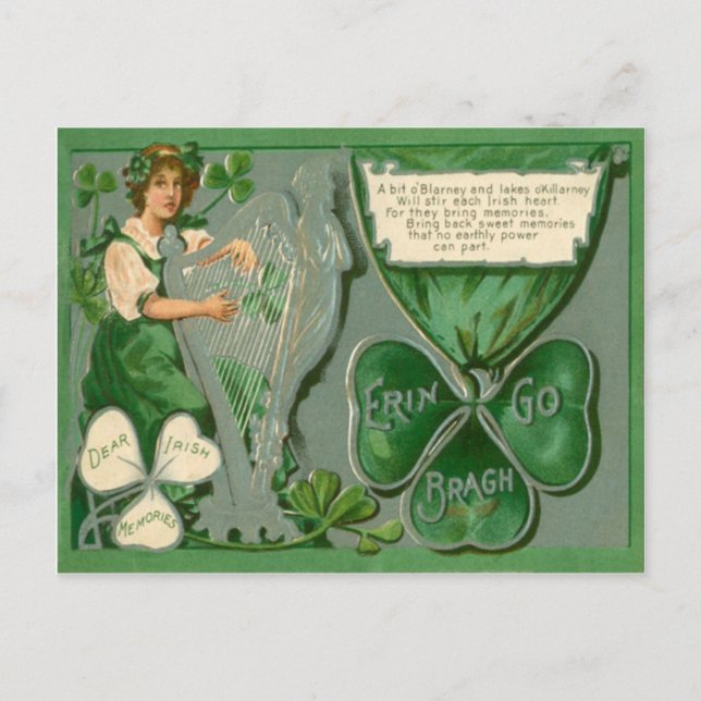 Tarjeta vintage del Día de San Patricio de la Arpa (Anverso)