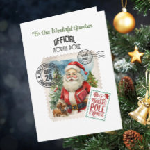 Tarjeta vintage del Polo Norte de Santa de 5" x 7"