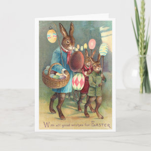 Tarjeta Vintage deseo de Pascua victoriano con conejos