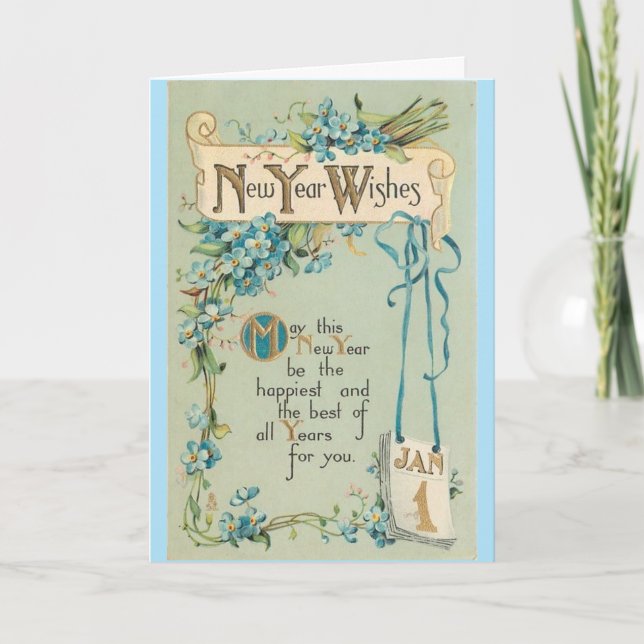 Tarjeta Vintage - Deseos de Año Nuevo, (Anverso)