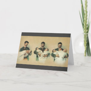 Tarjeta Vintage Día del Padre Victoriano, ¡son trillizos!