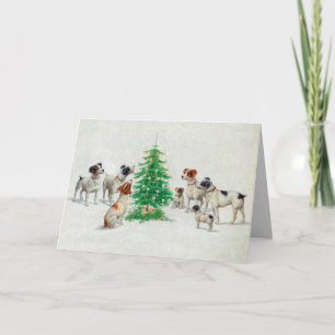 Tarjeta Vintage Dogs Christmas Tree Personalized Greeting