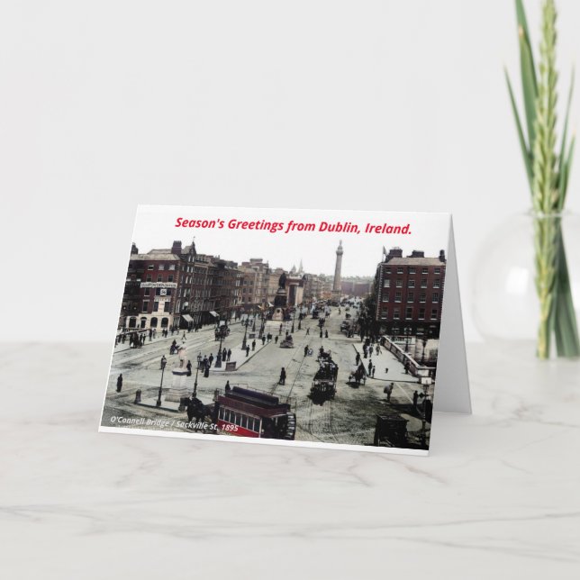 Tarjeta Vintage Dublin Christmas Greeting, Ireland c1895 (Anverso)