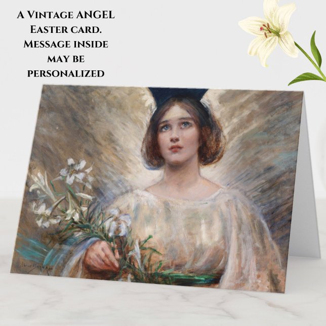 Tarjeta Vintage Easter Angel y White Lilies (A beautiful vintage angel Easter card. Message inside may be personalized.)