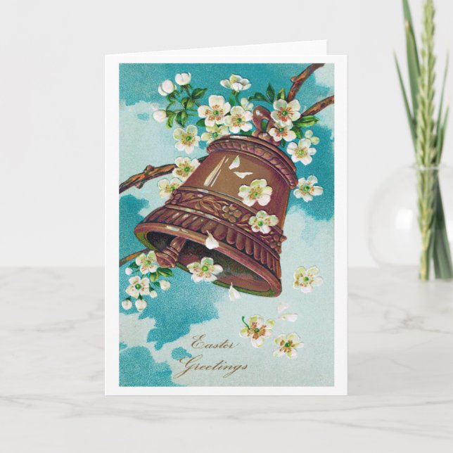 Tarjeta Vintage Easter Bell and Cherry Blossoms (Anverso)