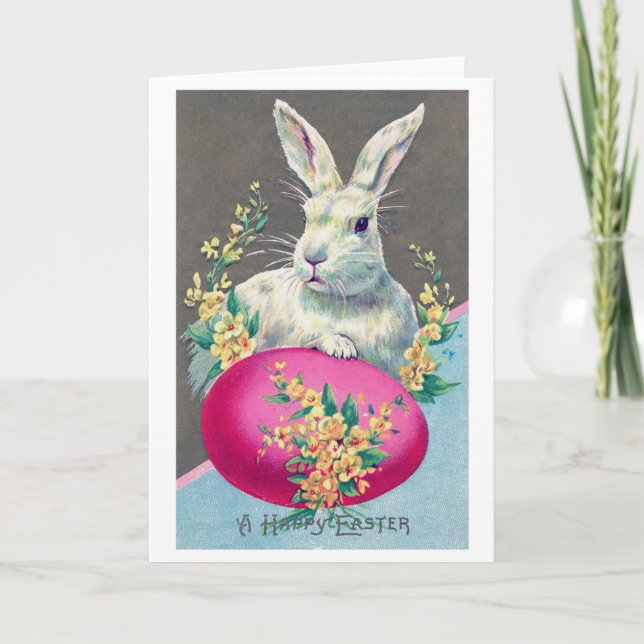 Tarjeta Vintage Easter Bunny Egg Flower (Anverso)