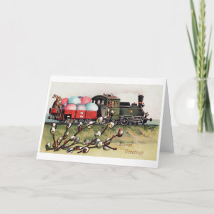 Tarjeta Vintage Easter Bunny Train