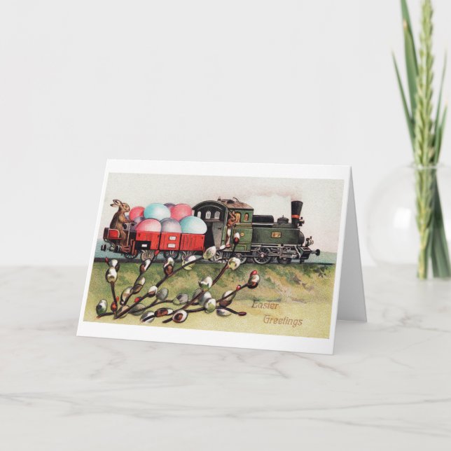 Tarjeta Vintage Easter Bunny Train (Anverso)