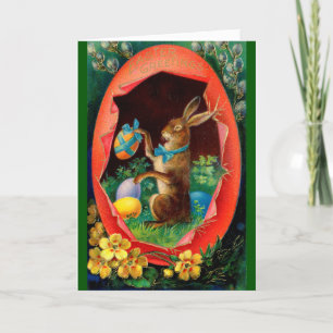 Tarjeta Vintage Easter Card - Conejo de Pascua en Huevo