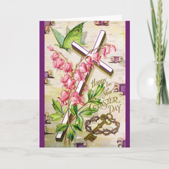 Tarjeta Vintage Easter Card - Cruz Floral (Anverso)