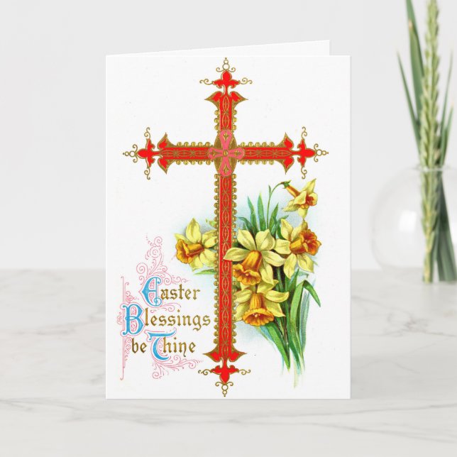 Tarjeta Vintage Easter Card - Cruz y Bendiciones (Anverso)