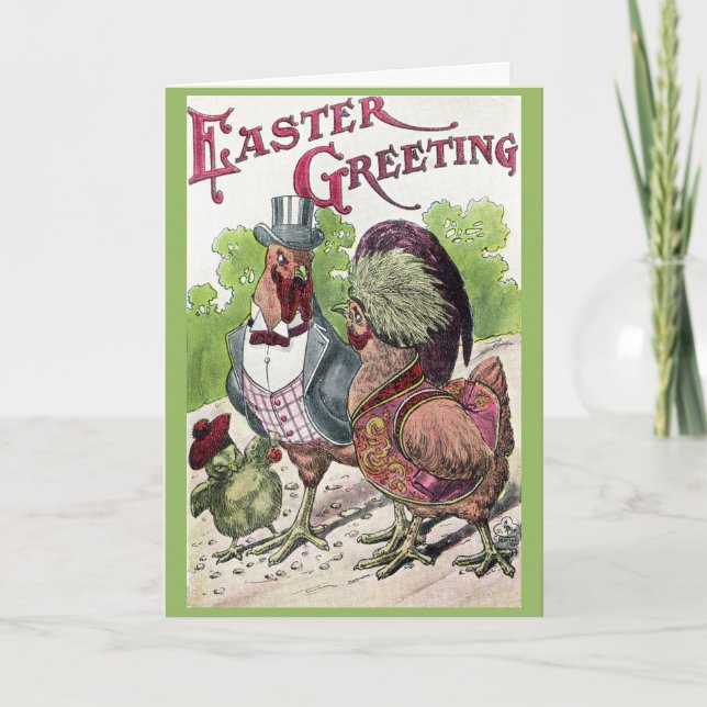 Tarjeta Vintage Easter Card - Pollos Dressy (Anverso)