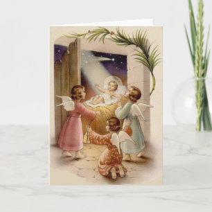 Tarjeta Vintage: El niño religioso Jesús y los Navidades á