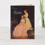 Tarjeta Vintage Elegant Sister Birday Card<br><div class="desc">Esta tarjeta muestra una pintura vintage en la cubierta con las palabras "A mi hermana". Adentro dice,  "Deseándote amor y felicidad todo el año.  Feliz cumpleaños".</div>