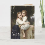 Tarjeta Vintage Elegant Sister Birday Card<br><div class="desc">Esta tarjeta muestra una pintura vintage en la cubierta con las palabras "A mi hermana". Adentro dice,  "Deseándote amor y felicidad todo el año.  Feliz cumpleaños". La pintura de la portada se titula "Dos hermanas",  y fue pintada por William Adolphe Bouguereau en 1901</div>