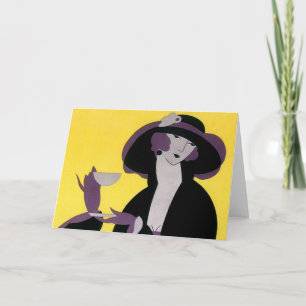 Tarjeta Vintage Elegant Woman Bebe Por La Tarde Fiesta De 