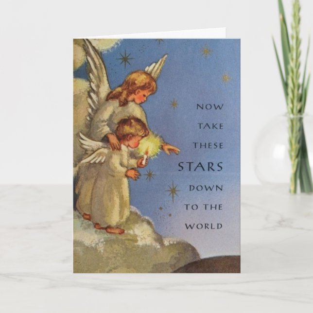 Tarjeta Vintage - estrellas del navidad en el cielo, (Anverso)