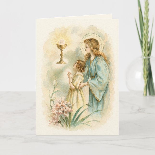 Tarjeta Vintage Eucharistic Devotion First Communion (Anverso)