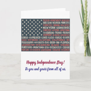 Tarjeta Vintage Faded American Flag State nombra palabras 